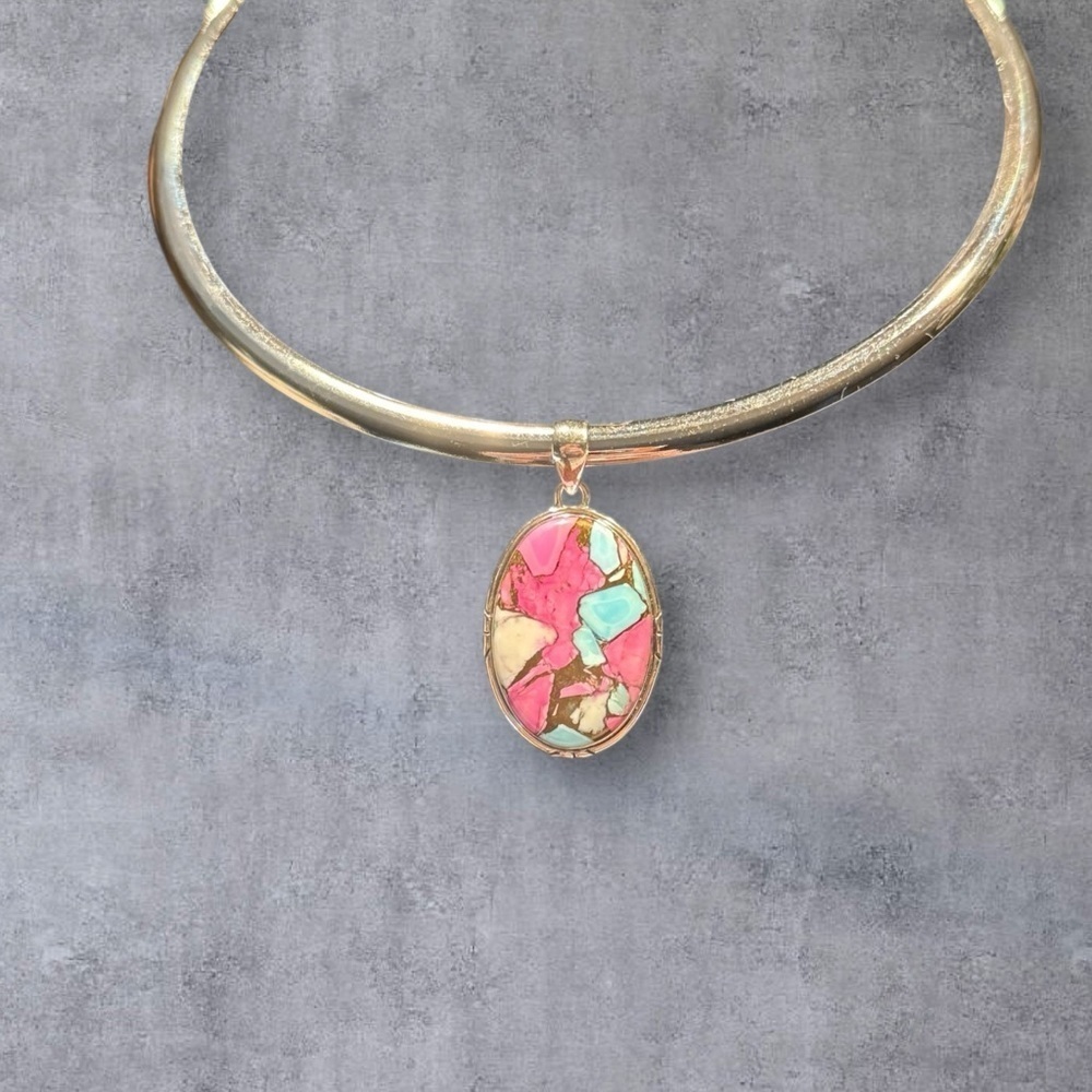 Silver Pendant with Bubble Gum Pink and Turquoise Necklace - Picture 4 of 4